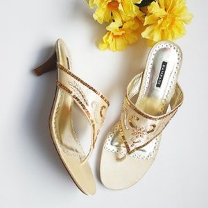 Satin Sequined Thong Sandals